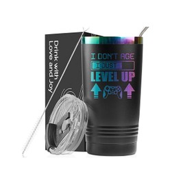 Onebttl Gamer Gifts for Gamer, Gaming Mug 20oz Stainless Steel Tumbler, Laser, I Don't Age I Just Level Up