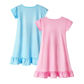 WonderBabe Little Girl Nightgowns Cat Nightgown Princess Pajama Short Sleeve Dresses for Girls Sleepwear Nightie Size 6-7