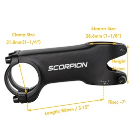 SATORI Scorpion 80mmx31.8mm Rise -7 Degree Stem for Road Bike Bicycle MTB - 3D Forged Alloy