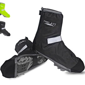 Frelaxy Rain Cover Shoes Bicycle with Reflective Strips, Waterproof Bicycle Shoe Covers with Reinforced Tip for 50% More Durability Bicycle Overshoes with Velcro Fastener (Black, L)