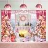 Pink Christmas Fireplace Backdrop Pink Xmas Tree Photography Background Winter