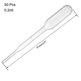 sourcing map 50 Pcs Plastic Disposable Pipettes 0.2ml, Clear Transfer Pasteur Pipettes, 61mm Length, Liquid Dropper for Lab