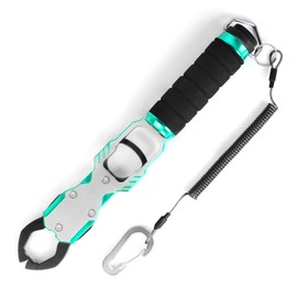 Ghosthorn 11" Aluminum Alloy Fish Lip Gripper with Scale - 40lbs Saltwater Fishing Grabber Tool, 360° Swivel Non-Slip Handle, Corrosion-Resistant Fish Holder for Caught Fish, Fish Control Tackle