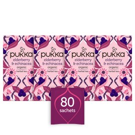 Pukka Herbs | Elderberry and Echinacea Organic Herbal Tea | Elderberry, Echinacea, Aniseed and Ginger | Perfect For Everyday Support | 4 packs | 80 Sachets