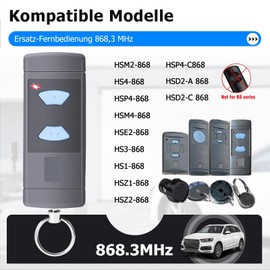 Handheld Transmitter Compatible with Hörmann, 868.3 MHz Replacement Garage Door Opener for Hörmann HSE2-868, HSM4-868, HS4-868, 2 Channels, Pack of 2