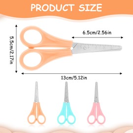 WLLHYF 3 Pack 5" Safety Scissors Blunt Tip Stainless Steel Comfort Soft Grip School Classroom Small Scissors Assorted Colors for Art Supplies Student Cutting Paper (Pink/Orange/Blue)