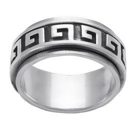 Silverly Men's Women's .925 Sterling Silver Oxidised Greek Keys 9 mm Spin Spinner Band Thumb Ring