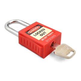 Centurion LOK007-L Red Lockout Safety Padlock, Reinforced Nylon Body, Resistant to Chemicals & Corrosion, Supplied with 1 Key & Keyring, 42mm Width x 85mm Height