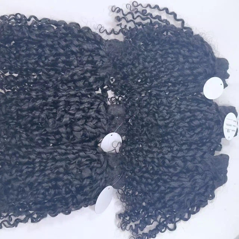 Pixie Curly Human Hair Bundle With Closure Natural Black Color