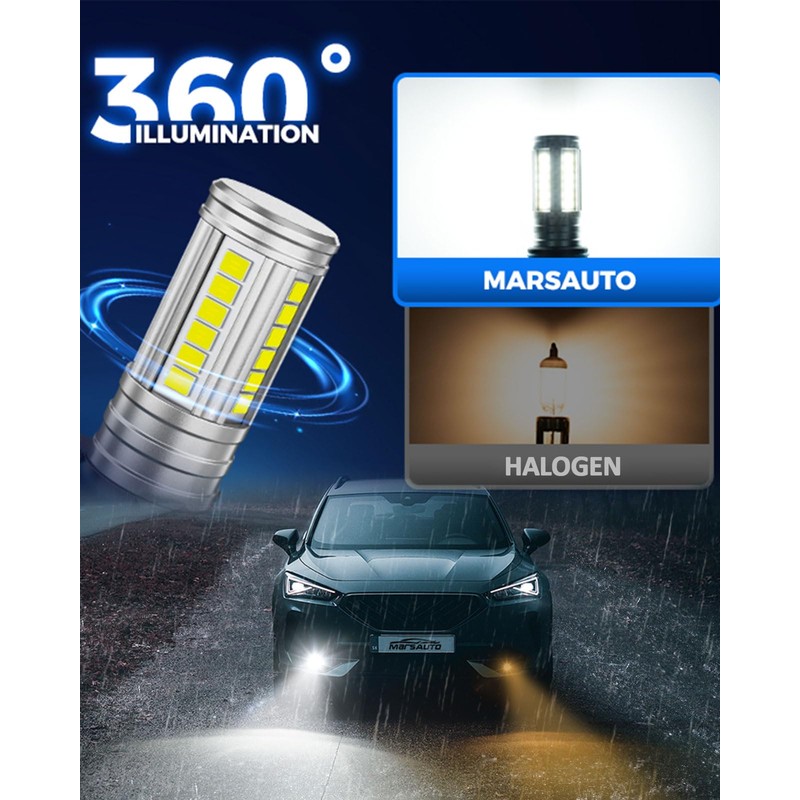 Marsauto H11/H8 LED Fog Light Bulb, 12,000 LM 600% Brightness