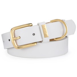 WHIPPY Womens Leather Belt Fashion Ladies Waist Belts for Jeans Pants Dresses Gold Buckle Leather Belts for Women, White 55"