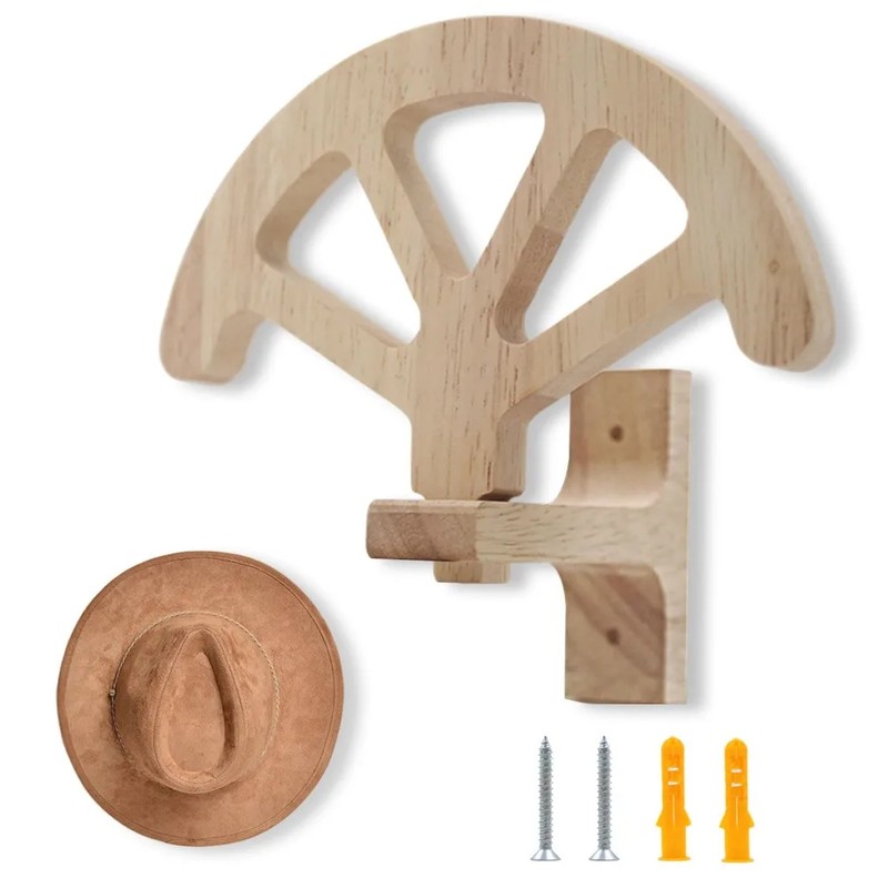 Wooden Cowboy Hat Rack – Adjustable Wall-Mounted Hat Holder for