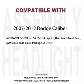 Aresparts 2pcs Headlights Assembly For 2007 2008 2009 2010 2011 2012 Dodge Caliber Hatchback SE SXT R/T Express Uptown Halogen Replacement Headlamp Chrome Housing Amber Reflector