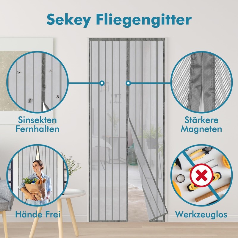 Sekey Magnet Fly Screen Door Curtain for Wood, Iron, Aluminium