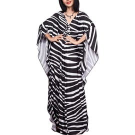 ZaisuiFun Beach Dress Women's Summer Long Kaftan Maxi Dress Boho Stand Dress Summer Dress Beach Wear Plus Size, Colour 04