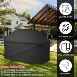 Grill Cover with Hook and Loop Straps and Adjustable Drawstring Heavy Duty BBQ Cover, Waterproof Grill for Outdoor Weather Resistant BBQ Gas for Grills Black(Black)