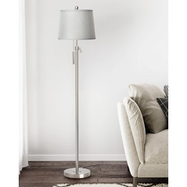 JUNNAI Floor Lamp for Living Room,Adjustable Height Standing Lamp,Dimmable Modern Floor Lamps for Bedroom Office Tall Floor Lights with Pull Chain Bulb Included-Silver Gray Shade