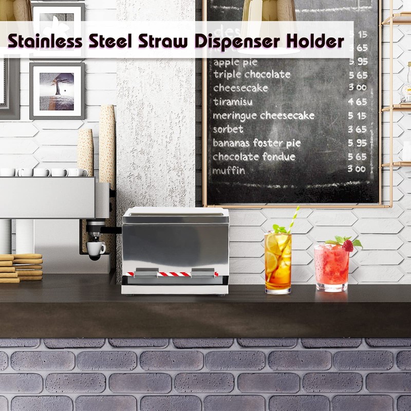 Creproly Stainless Steel Straw Dispenser Holder with Metal Lid Reusable