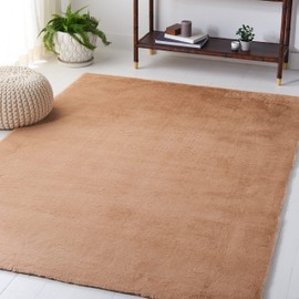SAFAVIEH Faux Rabbit Fur Collection Area Rug - 6' Square, Beige, Solid Design, Non-Shedding Machine Washable & Slip Resistant Ideal for High Traffic Areas in Living Room, Bedroom (FRF500B)