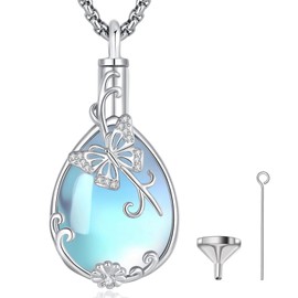 EUDORA Harmony Ball 925 Sterling Silver Butterfly Urn Necklace for Ashes, Moonstone Butterfly Urn Pendant Cremation Locket Memorial Gift, 22"