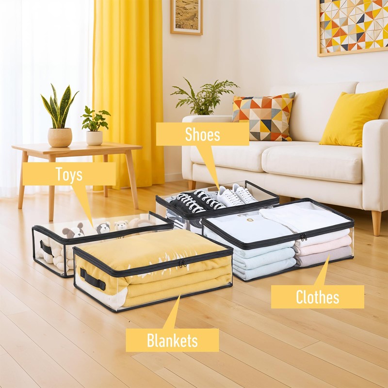 6Pcs Clear Blanket Storage Bags with Zipper, Plastic Storage Bags