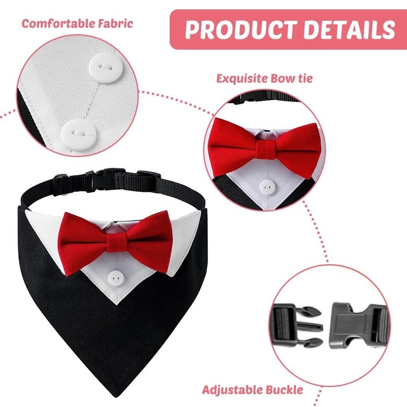 DONGKER Dog Tuxedo Collar, Adjustable Dogs Formal Tuxedo with Bow