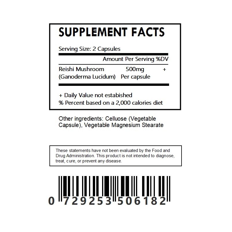 Generic Reishi Mushroom Powder (Ganoderma lucidum) Capsules - 30