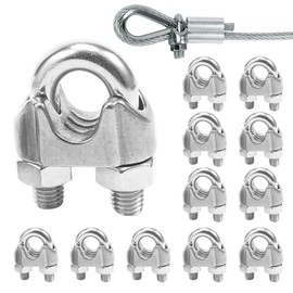 JVHLOV 12Pcs Wire Rope Clips, 304 Stainless Steel Wire Rope Clamps, Stainless Steel U Bolt Saddle Clamp Fasteners with Lock Nuts, for Rigging Rope and Tension Cable