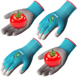 KDK Ages 3-5 Kids Gardening Gloves,Yard Work Gloves for Toddlers, Youth, Girls, Boys, Childrens, Soft Safety Rubber Gloves (XXXS Age 3-5, 2 Pairs Blue Dinosaur)
