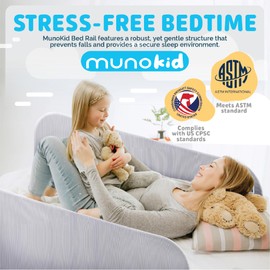 Muno Kid Bed Rail for Toddlers, Extra Long Safety Guard, Foldable & Adjustable Mesh Rail for Baby and Kids, Fits Cribs, Twin, Full, Queen & King Beds, Travel Child Bed Side Bedrail - Grey