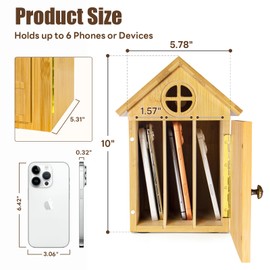 TUOBOUNDARY Cell Phone Box for Family Time — Premium Bamboo Phone Storage Box with Charging Ports, Holds Up to 6 Phones Self-Discipline Phone Holder Helps Children and Adults Regain Focus Decorative