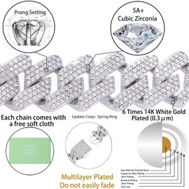 TOPGRILLZ 20mm 6 Times 14K Gold Plated Iced Out Lab Diamond Miami Cuban Link Chain Choker for Men with Box Clasp Hip Hop (24, Rhodium-Plated)