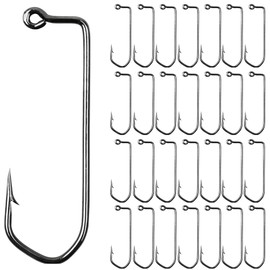 Aberdeen Jig Hook,50/100PCS Crappie Fishing Hooks with 90-Degree Round Bend Strong Long Shank Jig Hooks High Carbon Steel Fishing Barbarian Hook Black Fish Hooks for Saltwater Freshwater (1/0-50pcs)
