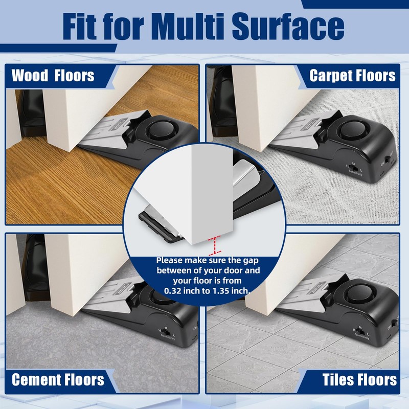 Door Stop Alarm 2 Pack, 120 dB Door Stopper Wedge