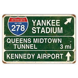 HomDeo Retro Yankee Metal Tin Sign Stadium Queens Midtown Tunnel 3 Miles Street Sign Bar Club Decor Pub Man Cave Wall Hanging Decoration 12x8 Inches