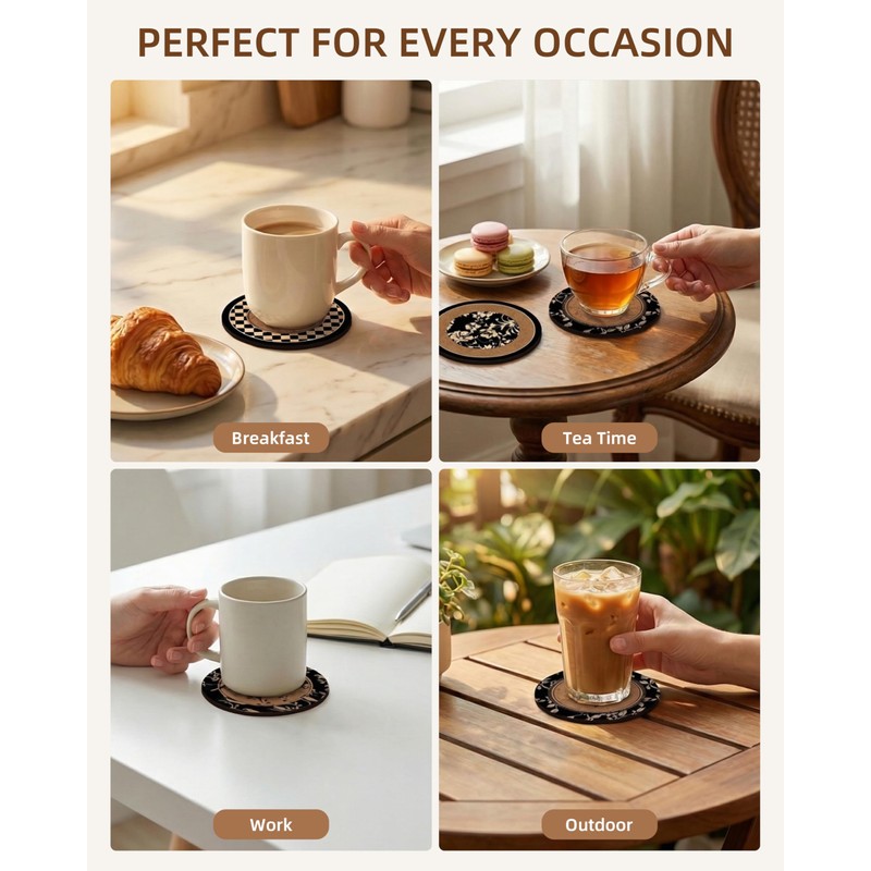 Drink Coasters Set of 4, 4.7x4.7 inch Cute Absorbent Felt