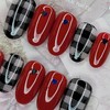 Red Check Handmade Nail Tips - Square M / 레드