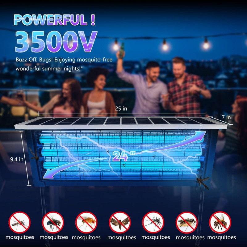 Powerful Large Solar Bug Zapper Outdoor for 4000 sq.ft, Rechargeable