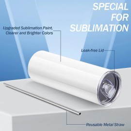 HTVRONT 12Pack Straight Sublimation Tumblers Bulk Blank 20oz Stainless Steel