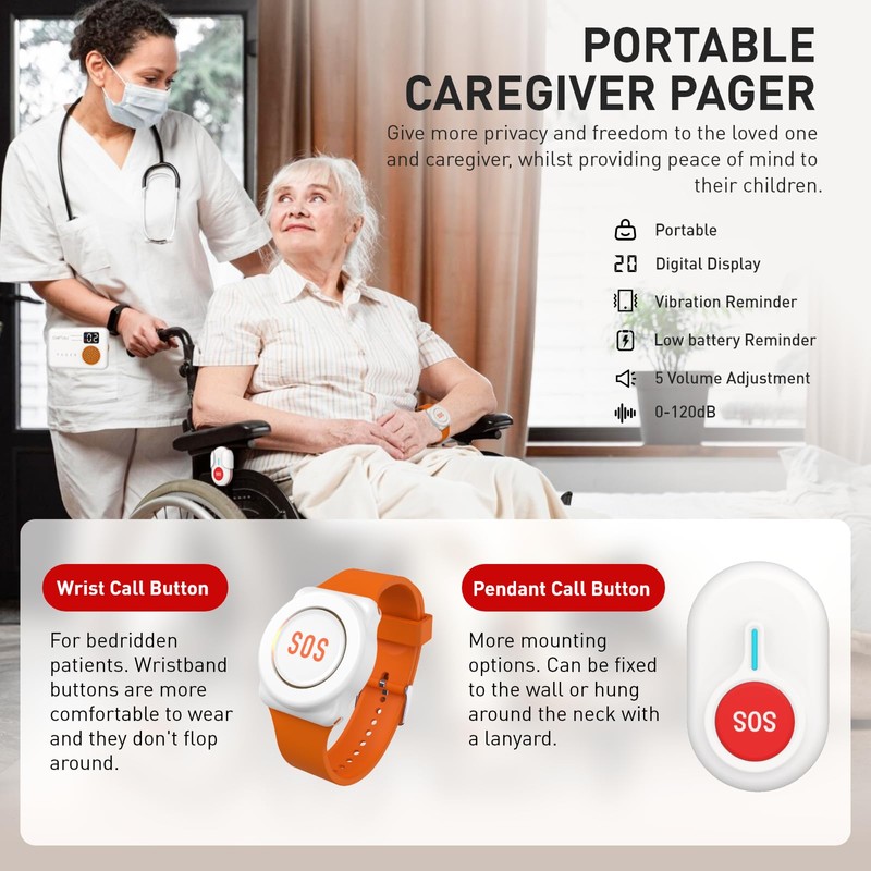 CallToU Wireless Caregiver Pager Portable Alarms for Elderly Wrist Call
