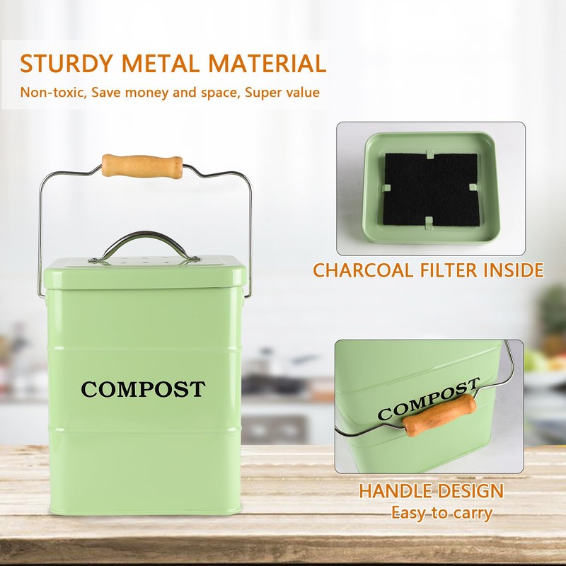 Compost Bin Kitchen Countertop Indoor Compost Pail Bucket, Great for