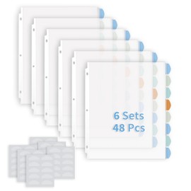Binditek 48 Pack Heavyduty Clear Sheet Protectors with 8 Tabs, Sturdy Binder Sheet Protectors for 3 Ring Binder Letter Size, Multicolor Tabs, 8.5 x 11 Inches, Polypropylene, 6 Set, Label Sticker