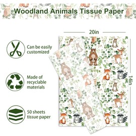 FYSUIMU 50 Sheets Woodland Animal Tissue Paper Eucalyptus Forest Animal Gift Wrapping Paper for DIY Arts Crafts Baby Shower Birthday, 14 x 20 Inch