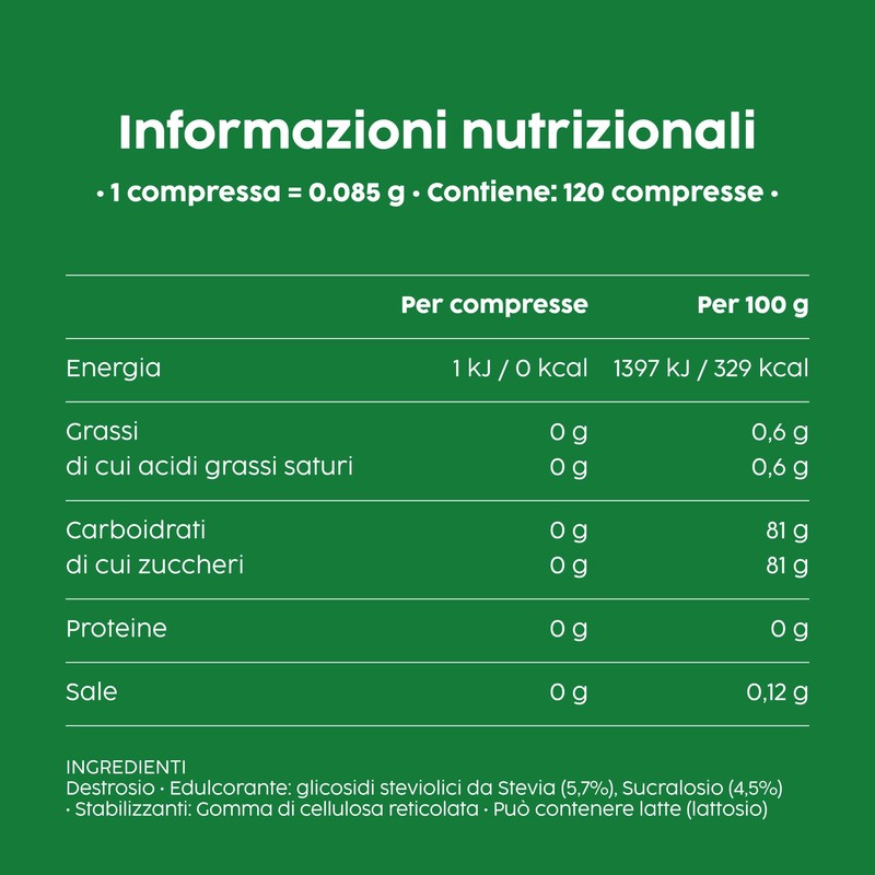Misura Stevia Dolcificante in Compresse, Zero Calorie, Senza Glutine, Dolcificante