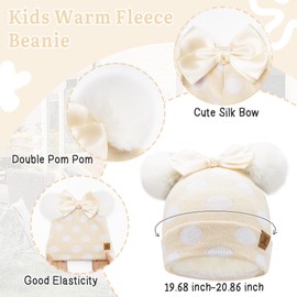 ZASFOU Children's Baby Hat Loop Scarf Gloves Set 0-4 Years Thermal Winter Hat Tube Scarf Mittens Toddler Girls Cotton Knitted Pom Hats Gift, beige