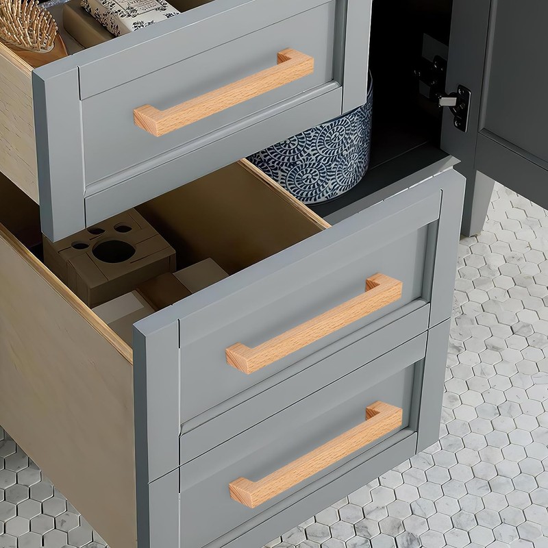 SYZOW 6 Pack Wooden Cabinet Handles Solid Wood Pulls Wooden