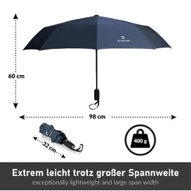 STYNGARD Umbrella Stormproof up to 140 km/h, Automatic incl. Umbrella Bag and Travel Case, Pocket Umbrella With Automatic Open/Close, Small and Light with Teflon Coating, Black and Blue, blue
