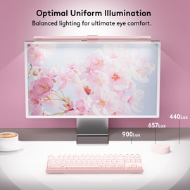 Quntis 20" Pink RGB Monitor Light Bar, 15 Gaming Backlight Modes, Eye-Care No Glare, Adjustable Frontlight Brightness & Color Temperature Remote Control, Modern Aesthetic USB Reading Monitor Lamp
