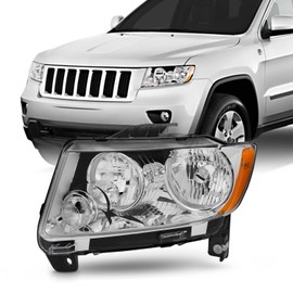 AKKON - Fit 2011 2012 2013 Jeep Grand Cherokee [Halogen Type] Headlight OE Style Chrome Housing Driver Side Replacement