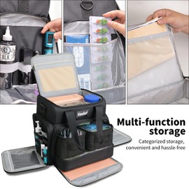 Wormhole Tattoo Case Tattoo Backpack with 3 Inner Removable Pouches 2 Layers Travel Bag for Tattoo Stencil Printer Tattoo Supplies Black 14.6" L x 9.5" W x 14.2" H